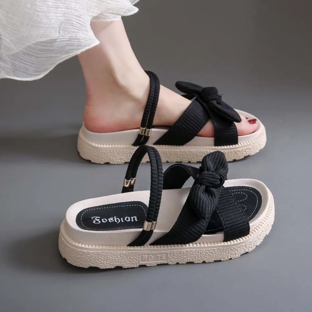 

Casual 2 in 1 Thick Soled Sandals Elegant Open Toe Bowknot Slippers Summer Women Shoes Beach Slippers Holiday