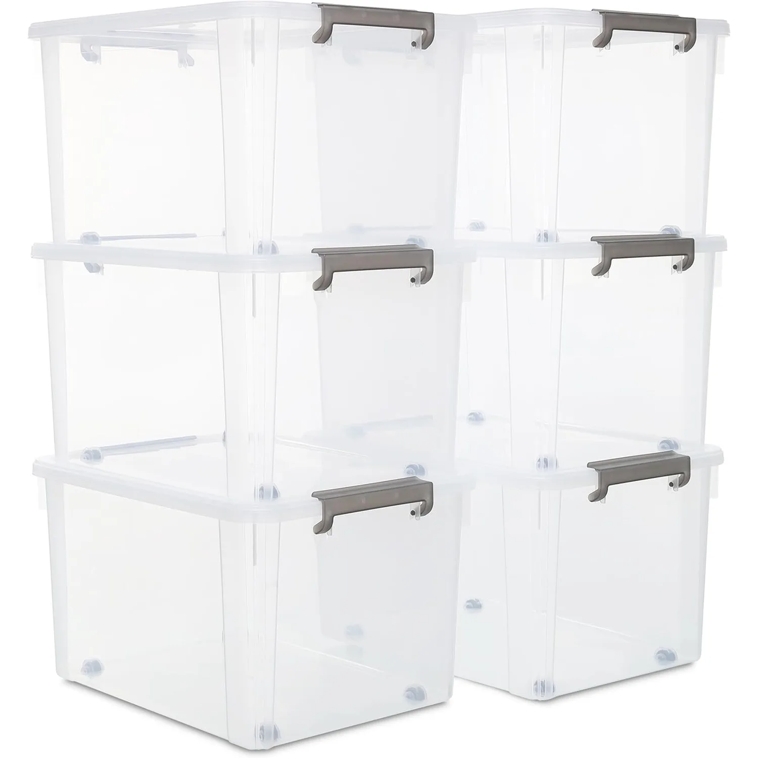 6 Packs 58.1 QT Plastic Storage Bins with Lids Large Stackable Storage Containers for Organizing Clear Storage Box for Garage, Closet, Kitchen