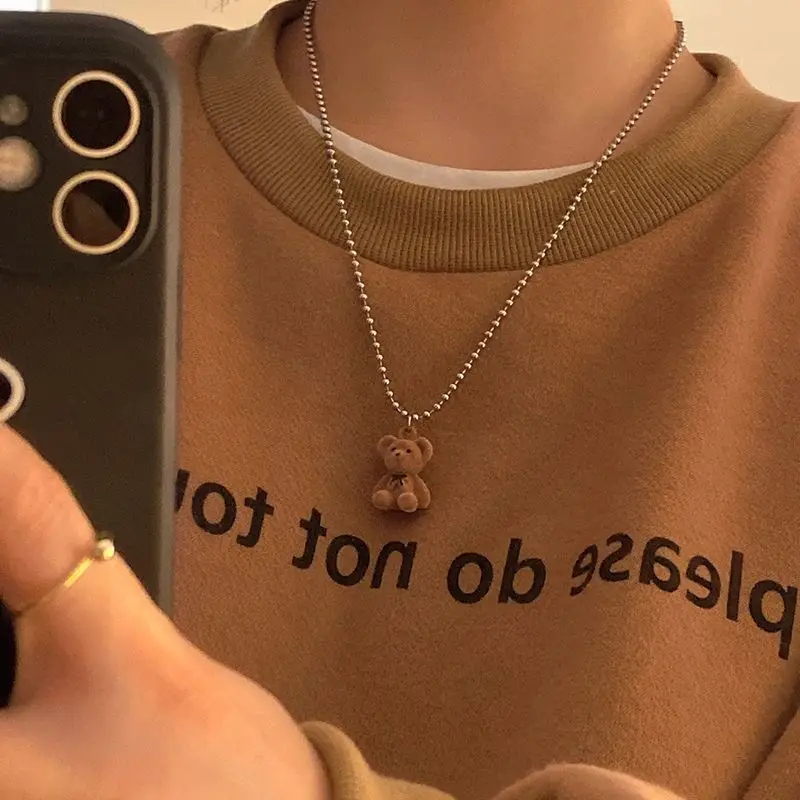 Creative Cute Bear Pendant Necklace For Women Girl Korean Fashion Bear Long Sweater Neck Chain Necklace Punk Party Jewelry Gifts