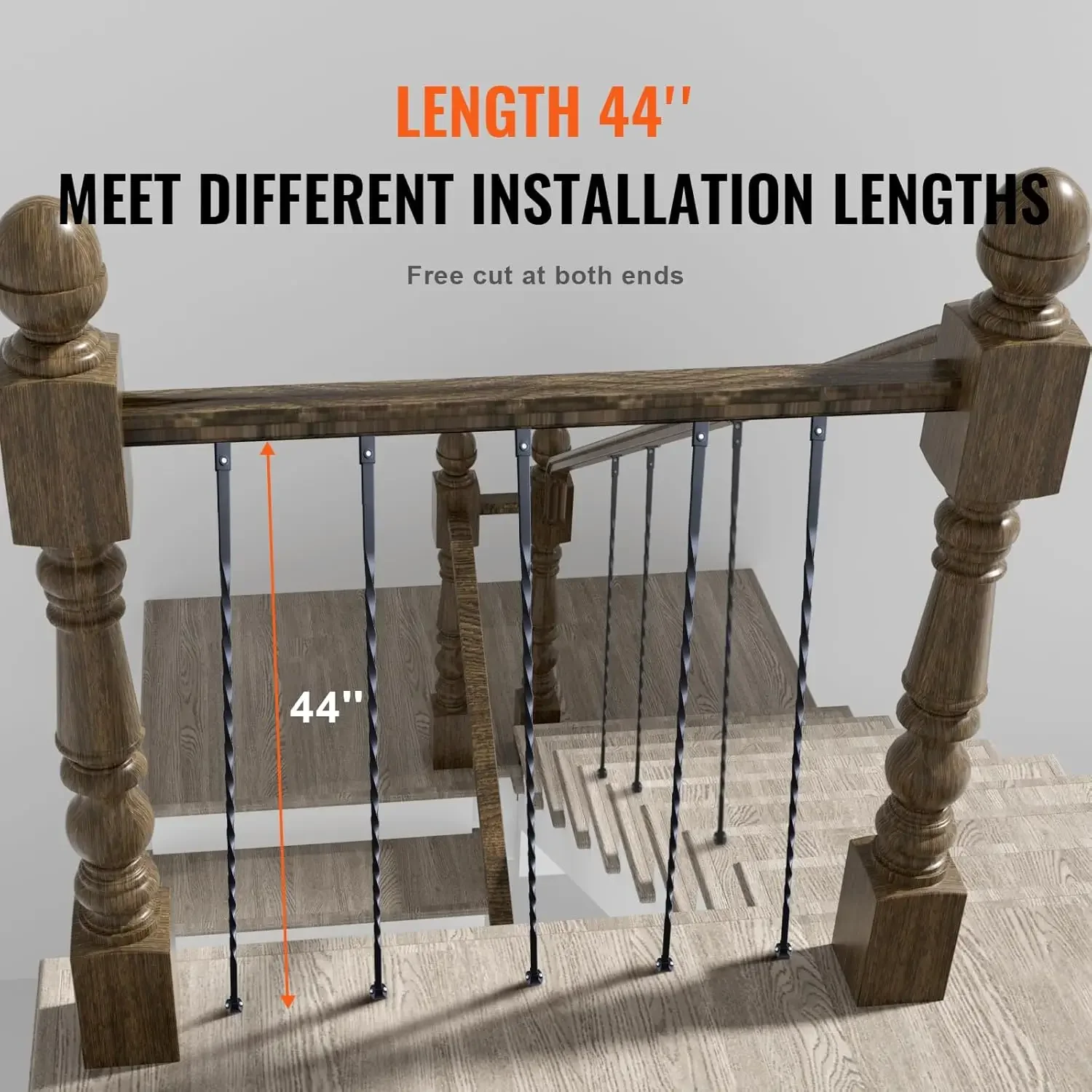Balustres métalliques pour escaliers, broches de bannière décoratives en acier galvanisé de 44 po x 1/2 po