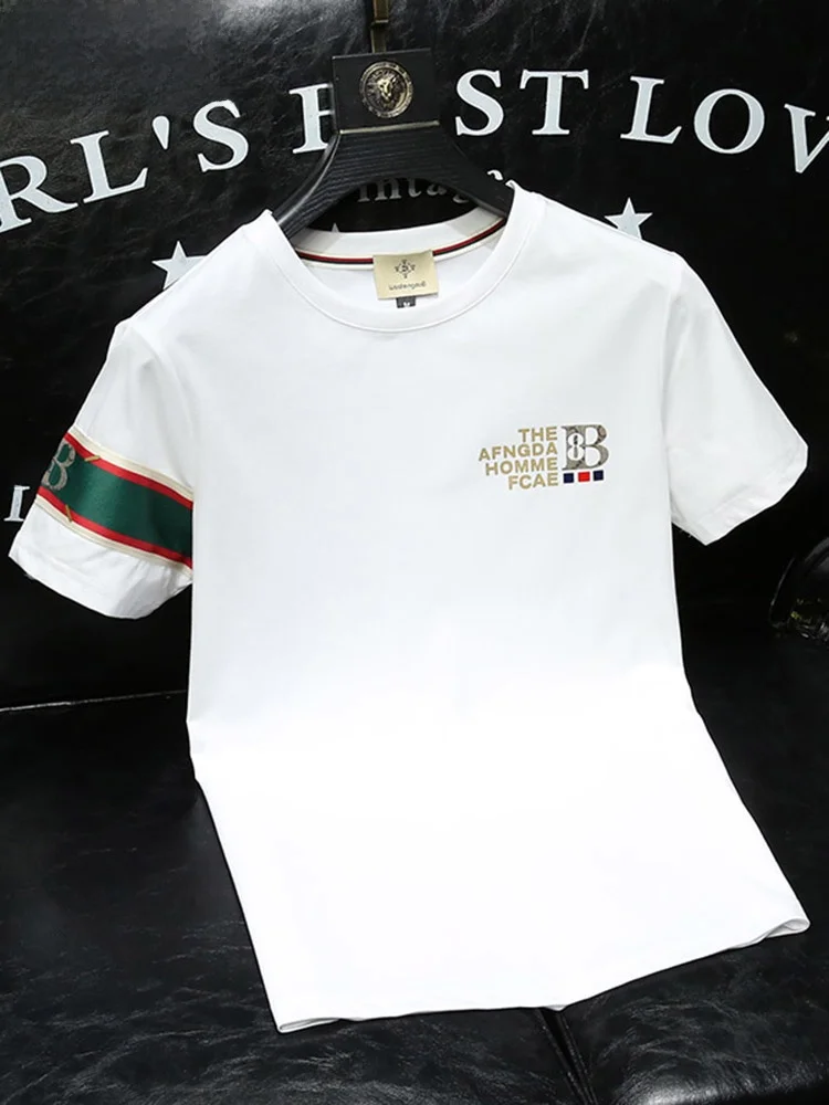 

Модная мужская футболка с коротким рукавом, легкая, роскошная, с принтом, приталенного кроя, с буквенным принтом, в стиле интернет-селебрити, облегающая.