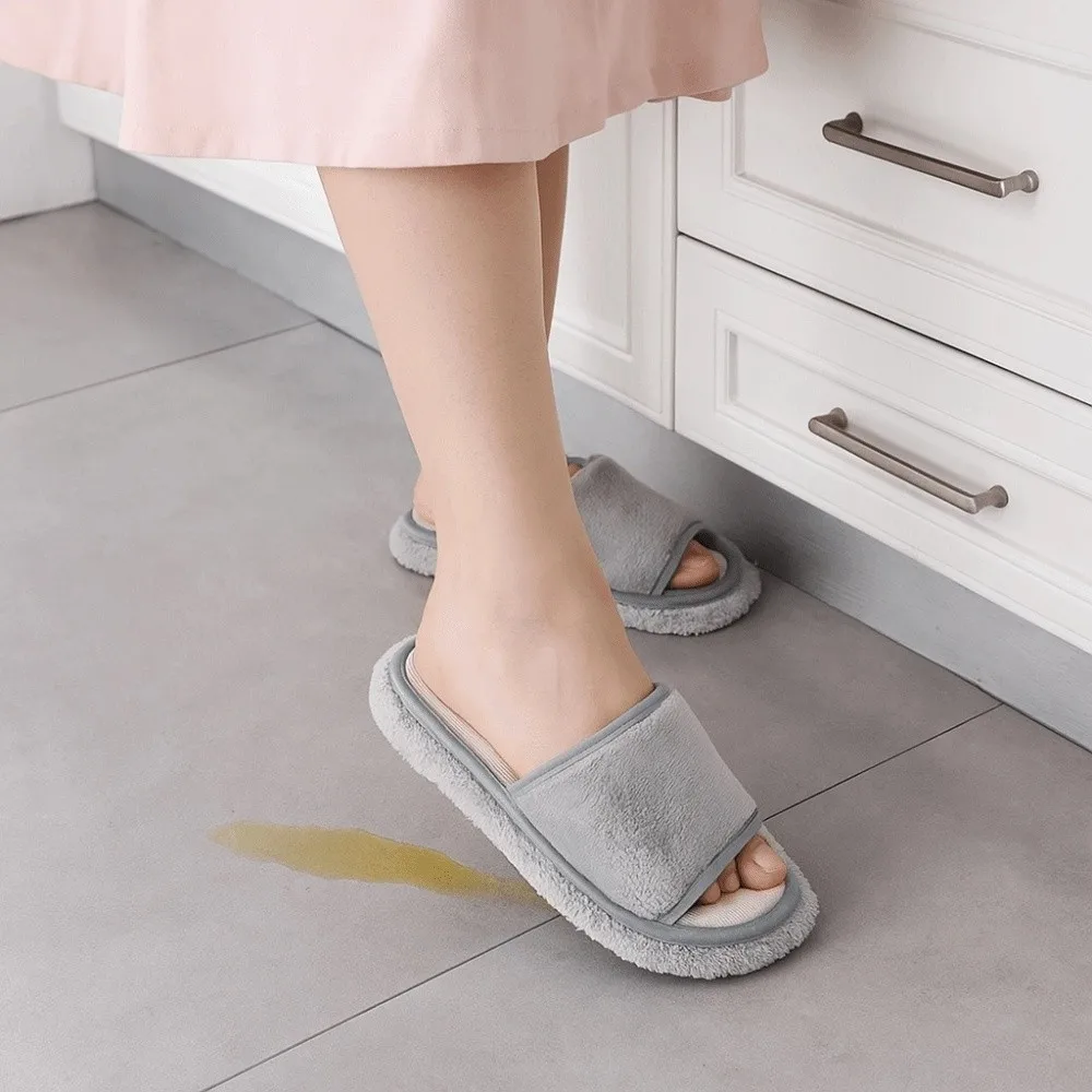 

Съемные тапочки из микрофибры, моющиеся мягкие тапочки для мытья полов, однотонные тапочки с открытым носком для чистки плитки, деревянный пол