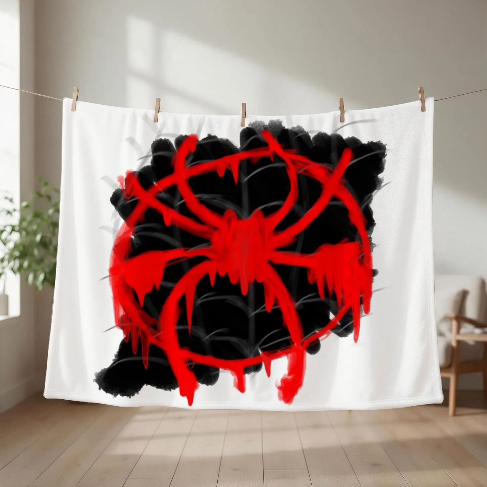 Red Spray Painted Spider Throw Blanket couch cozy soft plush fuzzy picnic outdoor blanket