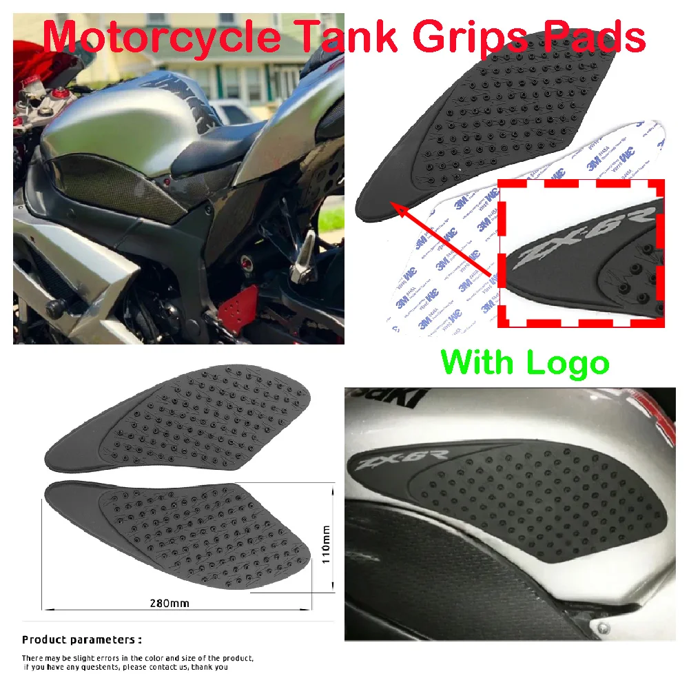 

Fits for Kawasaki 2007 2008 ZX6R ABS Ninja ZX-6R Logo Motorcycle Tank Pads Fueltank Side Knee Grips Traction Anti Slip Pad Kit