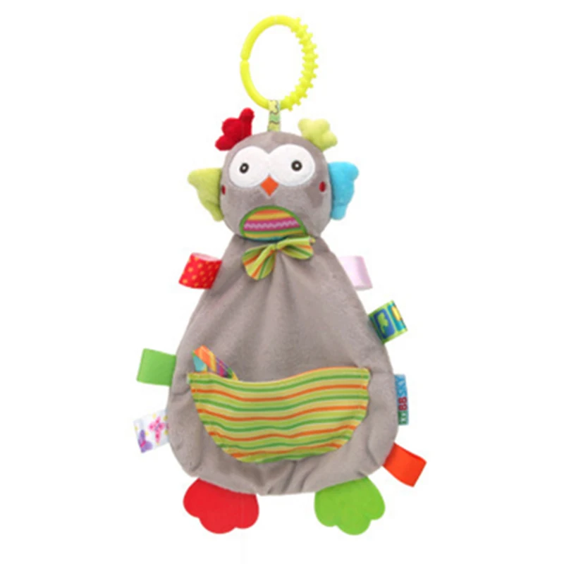 Manta de seguridad para bebé, perro con etiquetas, sonajeros mordedores, manta suave móvil, juguete acogedor, Animal relleno para bebés, regalo para recién nacidos