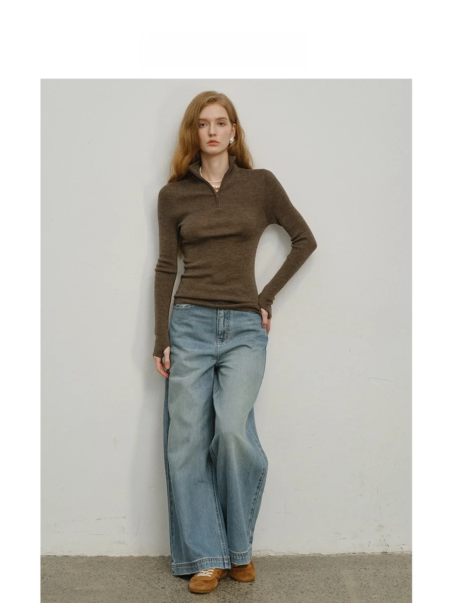 

Брюки-капсула Havehas Basic Wardrobe из денима, 100% хлопок, широкие штанины, женские, повседневные, с высокой талией, на молнии, цветной