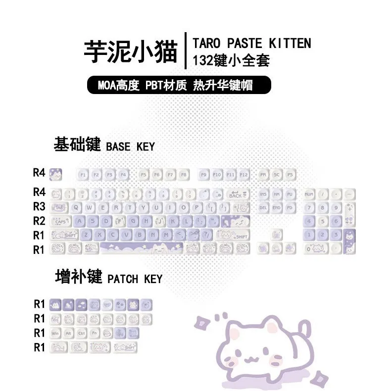 

Mashed taro kitten moa keycaps hot sublimation pbt adaptation magnetic axis wooting keyboard keycaps wholesale
