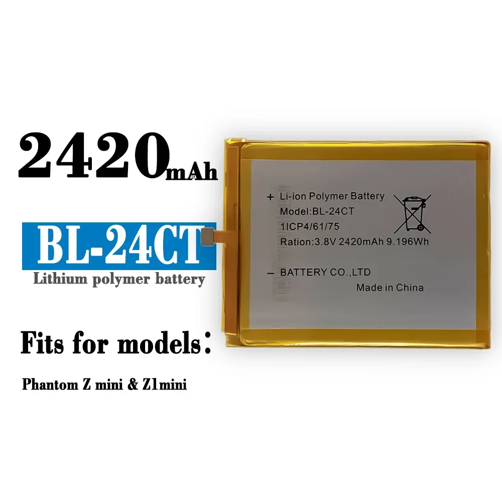 

High Quality 2420mAh Replacement Battery For Tecno Phantom Zmini Z1mini Mobile Phone BL-24CT Built-in New Battery