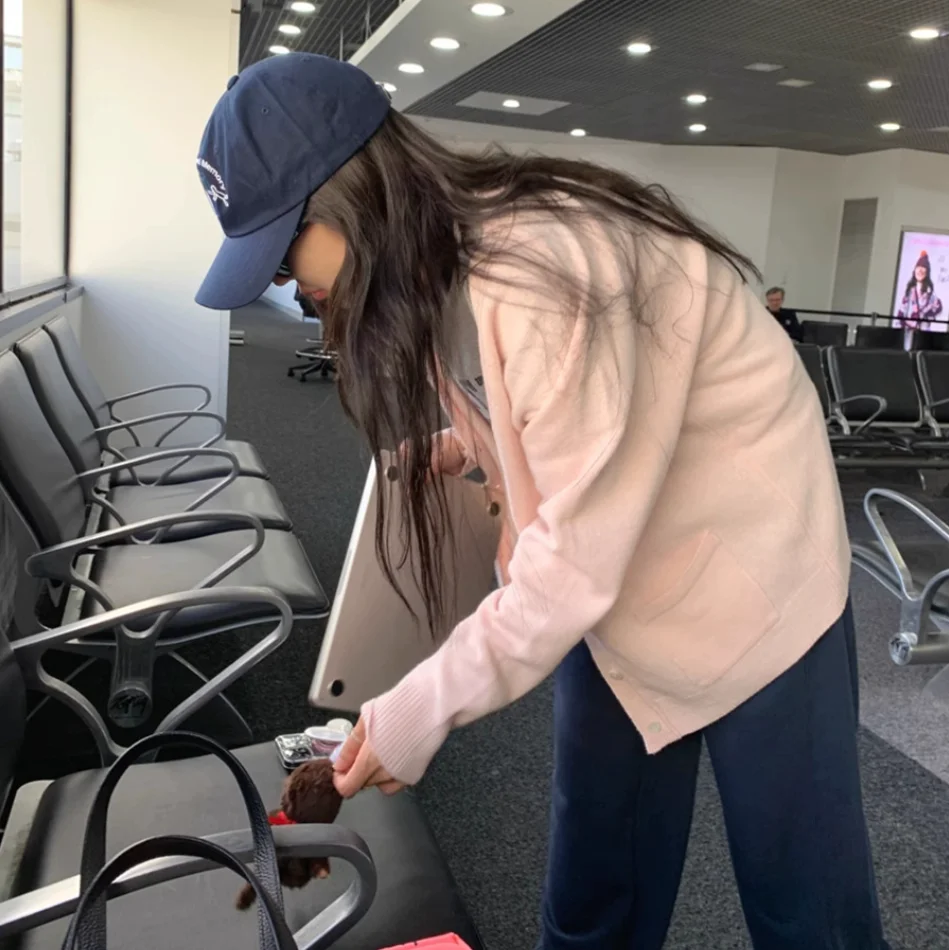 سترة نسائية محبوكة مفتوحة غير رسمية طويلة Sve V-Ne متوسطة الطول لون نقي للتنقل مع قبعات كبيرة كسول فايون #3