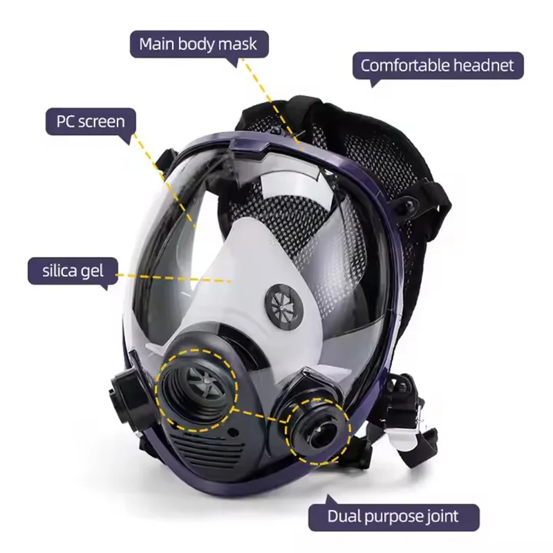 Industrial Spherical Full Face Respirator Mask with 40mm Activated Carbon Filter, Dust, Vapors, Hazardous Substances, Paints