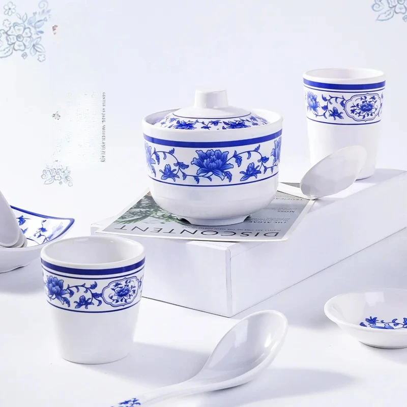 1 Pc Melamine Chinese Wind Blue and White Cup Spoon Bowl Creative Tableware