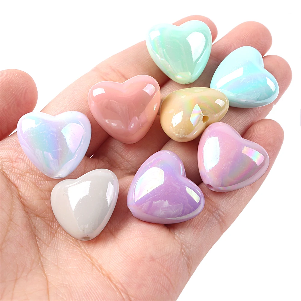 20pcs 19mm AB Color Heart Spacer Beads Acrylic Loose Spacer Beads For DIY Jewelry Making Bracelet Necklace Earrings Accessories