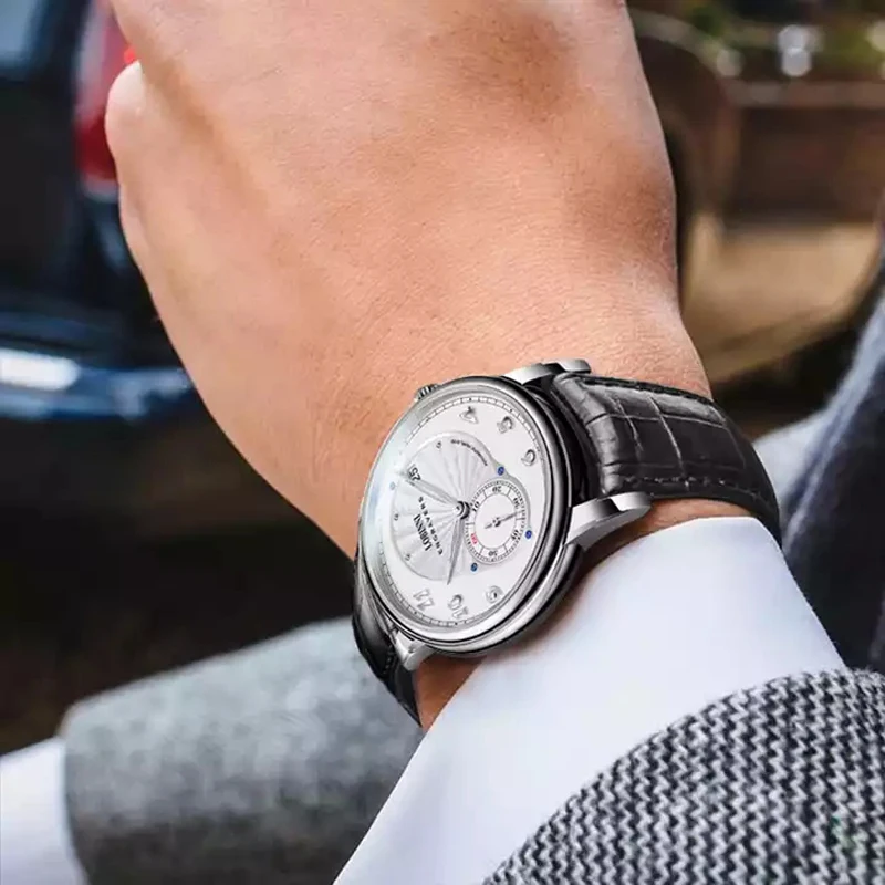 LOBINNI جديد رقيقة جدا هانغتشو 5000A مايكرو الدوار حركة الرجال التلقائي ساعات آلية الياقوت مرآة مقاوم للماء ساعة رجالية