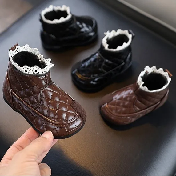 

Новые детские зимние ботинки для девочек, однотонные короткие универсальные повседневные ботинки для малышей, модные утепленные плюшевые детские хлопковые сапоги