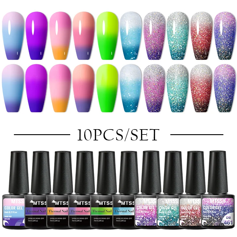 10/12Pcs Thermische Gel Nagellak Set Temperatuur Kleur Veranderende Semi Permanente Vernis Losweken Uv Led Manicure nail Art Kit