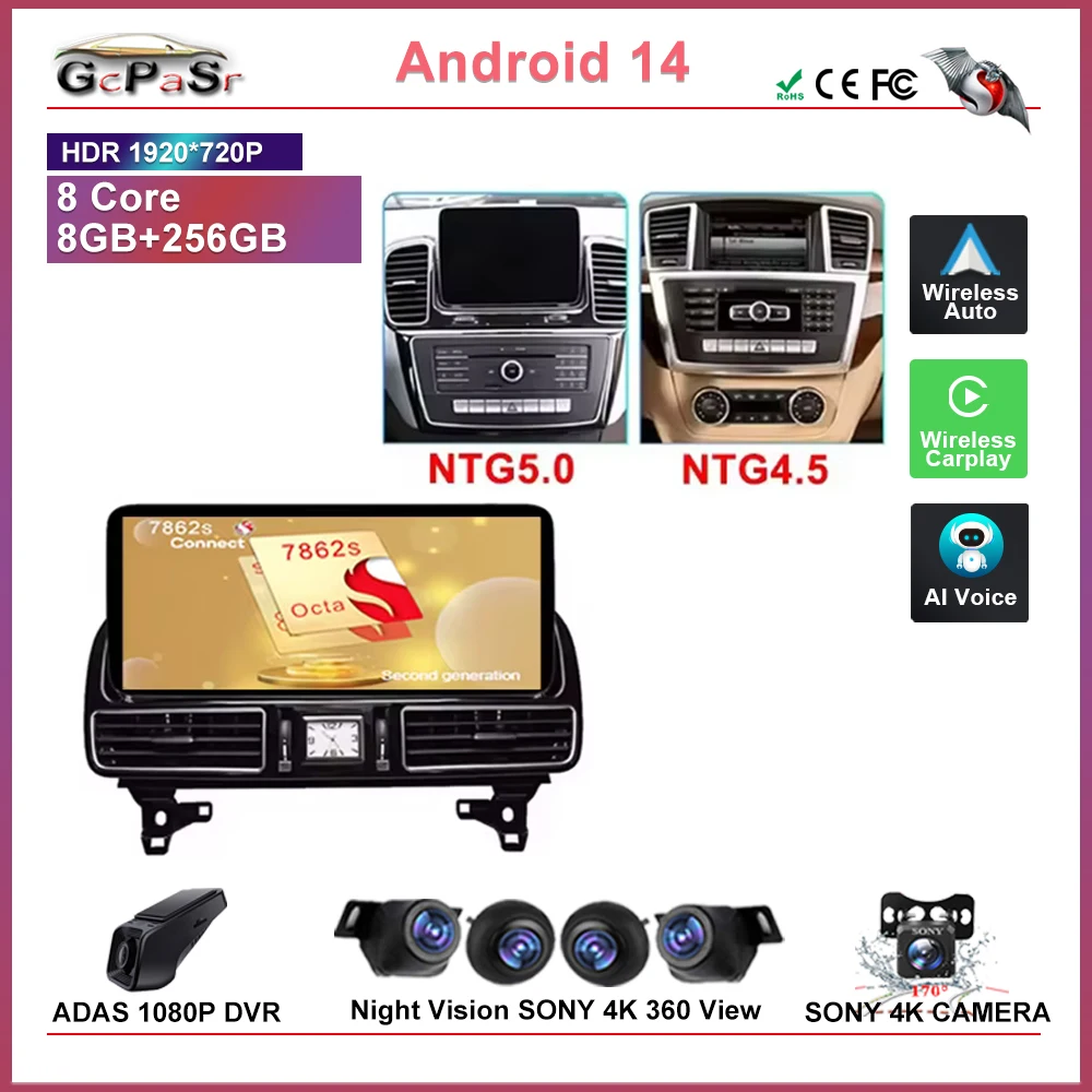 12.3‘’ Car Radio For Mercedes Benz ML GL GLE GLS W166 X166 2012-2019 Android Carplay Multimedia Auto Player Navigation DVD GPS