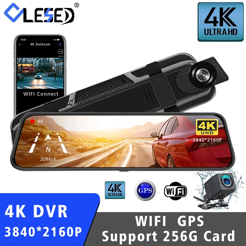 Auto Dvr 10 Inch 4K Gps Wifi Spiegel Dashcam Dual Lens Dashcam Ips Scherm Auto Camera Drive Recorder Stream Achteruitkijkspiegel