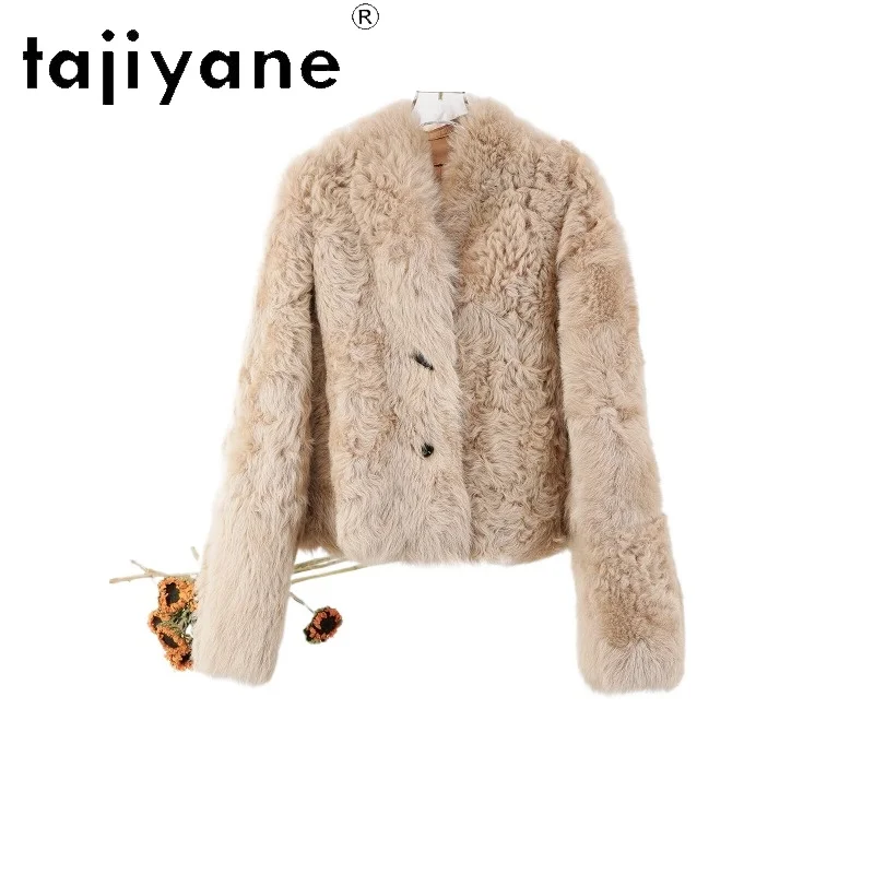 TAJIYANE Double Sided Tuscan Sheep Fur Shearling Jackets Short Real Fur Coat Woman Winter Coats for Woman Fourrure Outerwear