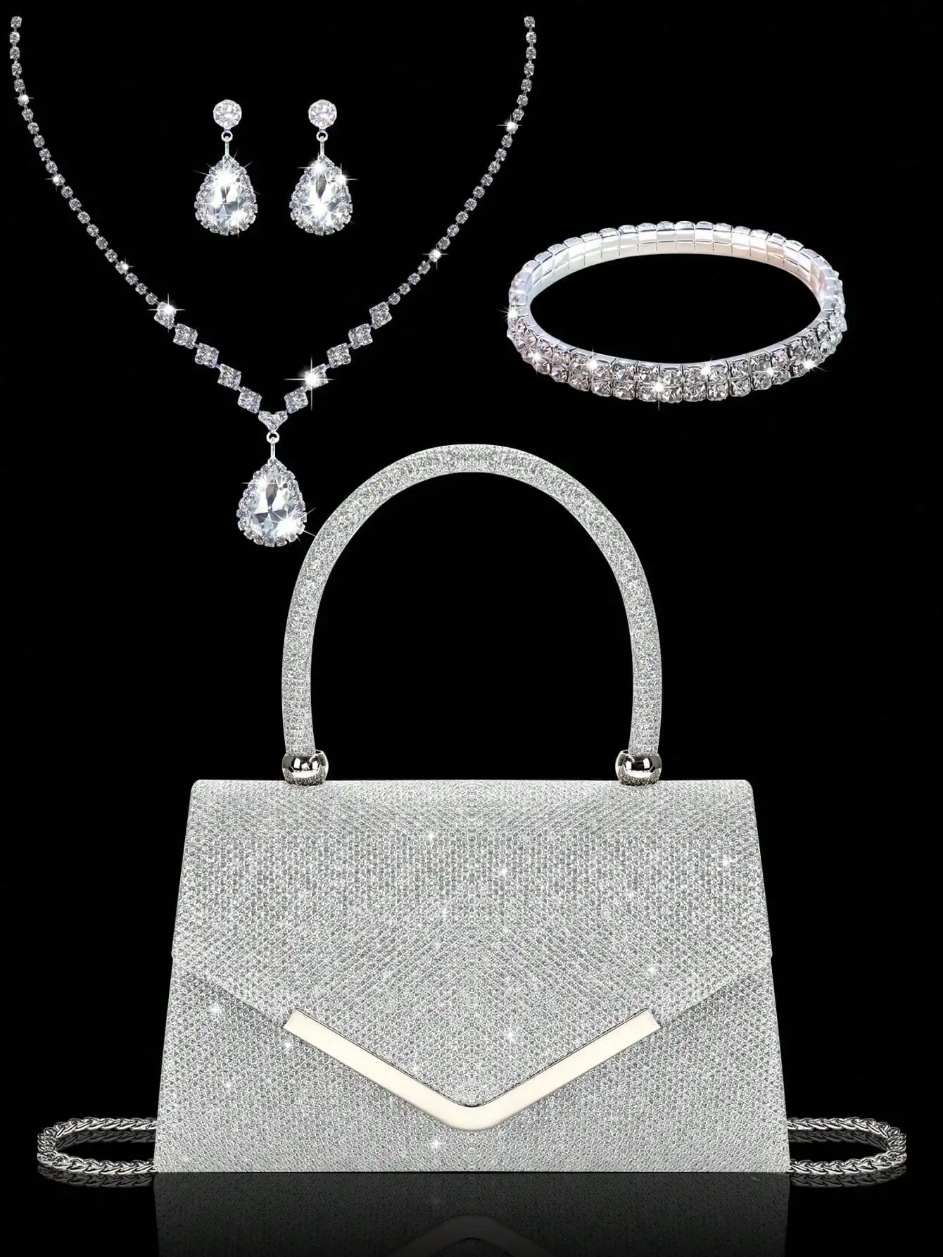 

Вечерняя сумка со стразами + комплект украшений из 3 предметов - элегантный для свадебных/вечеринок/вечерних платьев