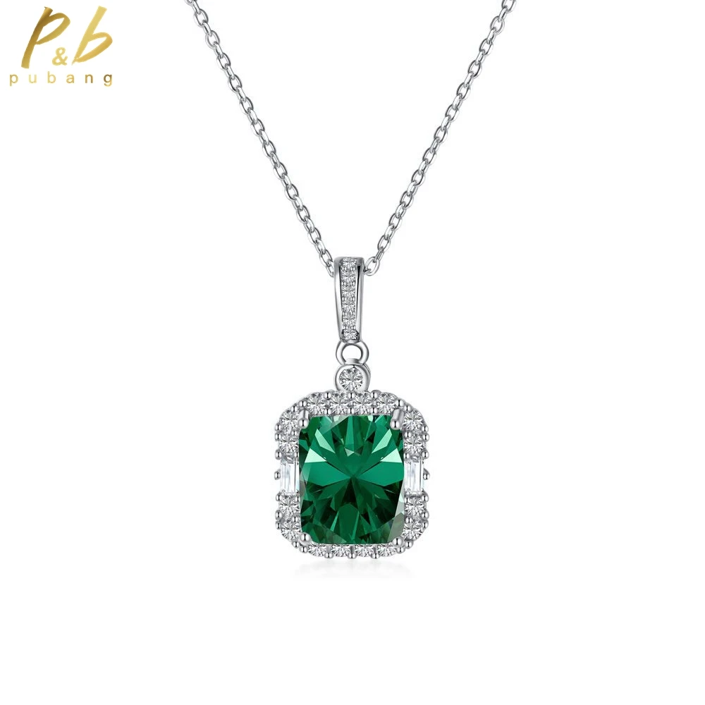 

PuBang Fine Jewelry Solid 925 Sterling Silver for Women Wedding Gifts Ruby Emerald Created Moissanite Pendant Necklace Wholesale