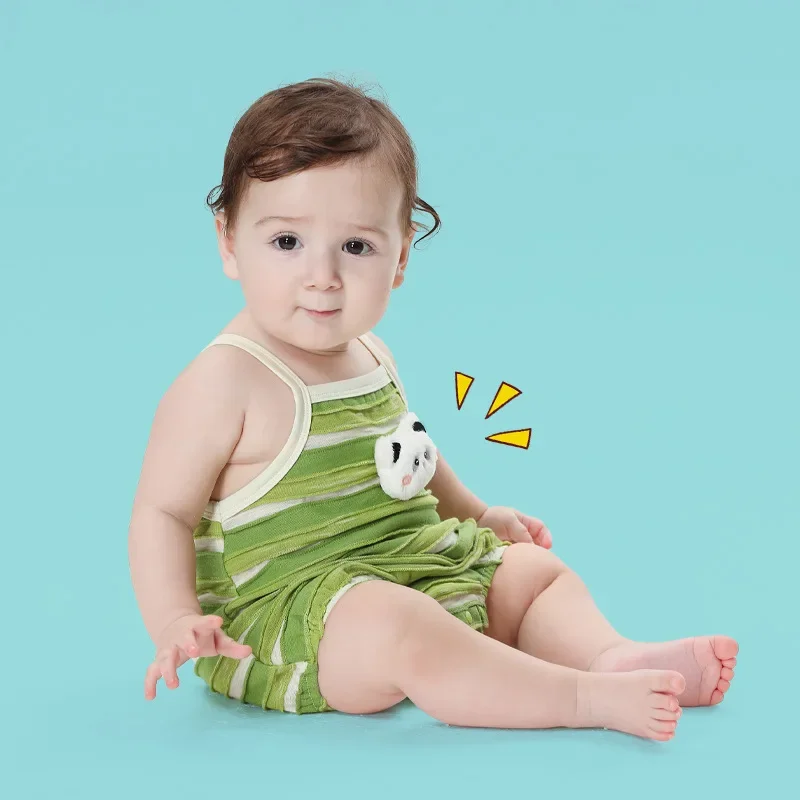 

Summer Newborn Baby Clothes Girl Boy Bodysuit Kawaii Dinosaur Romper Baby Sling Panda Stripe Cotton Outfit Toddler Infant Onesie