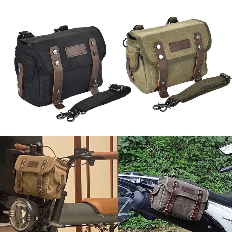 Motorcycle Universal Waterproof Canvas Tool Side Pouch Luggage Travel Bag Saddlebag For Harley Softail Dyna Custom