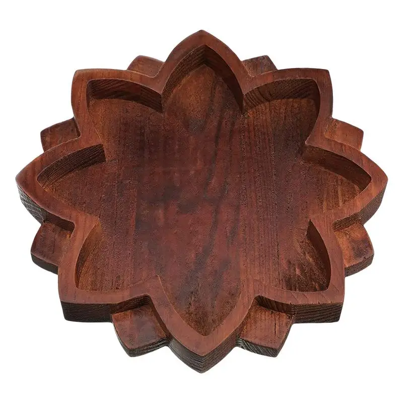 Wooden Lotus Tray Lotus Shape Crystal Stone Holder Crystal Display Tray with Bottom Non-Slip Pad for Aromatherapy Oils Jewelry