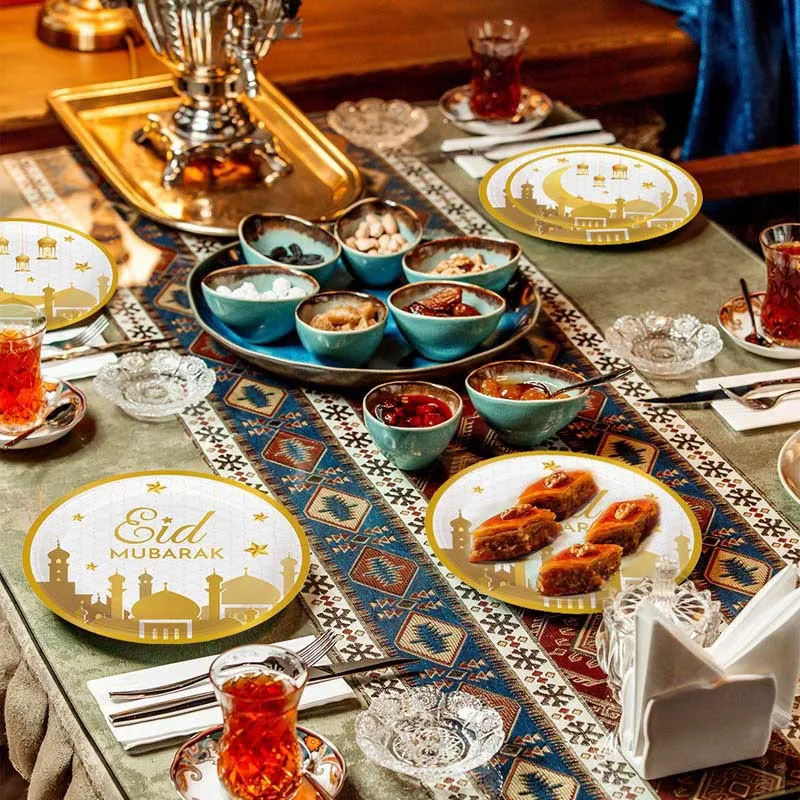 EID Mubarak Paper Plates Cup Ramadan Decoration 2024 Ramadan Kareem Islam Muslim Eid Party home decor Eid al-Fitr Party Supplies