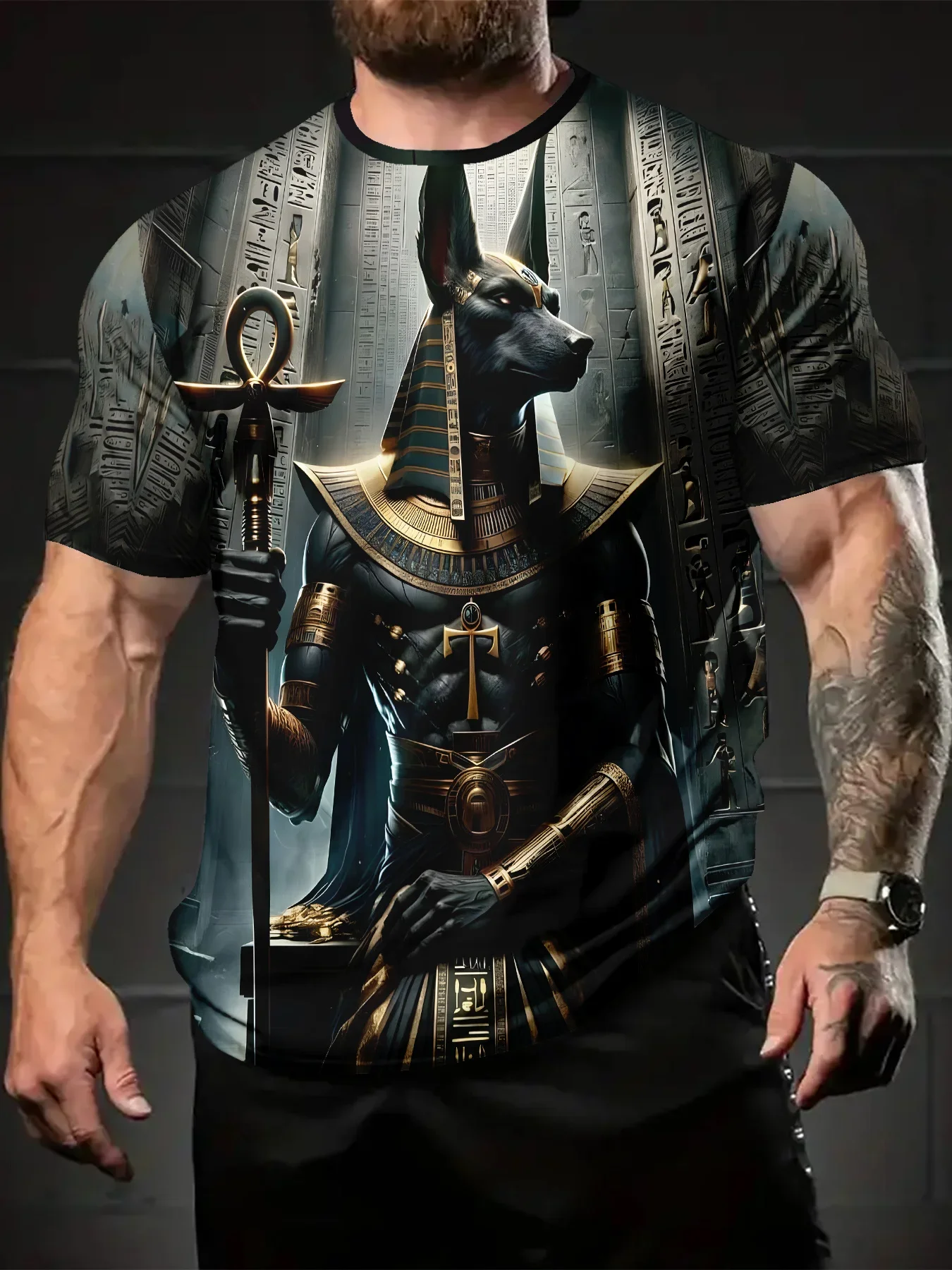 Vintage Men's Egyptian Anubis 3D Full Print T‑Shirt Funny Graphic T-shirt Summer Casual Short Sleeve Gothic Streetwear Tee Tops