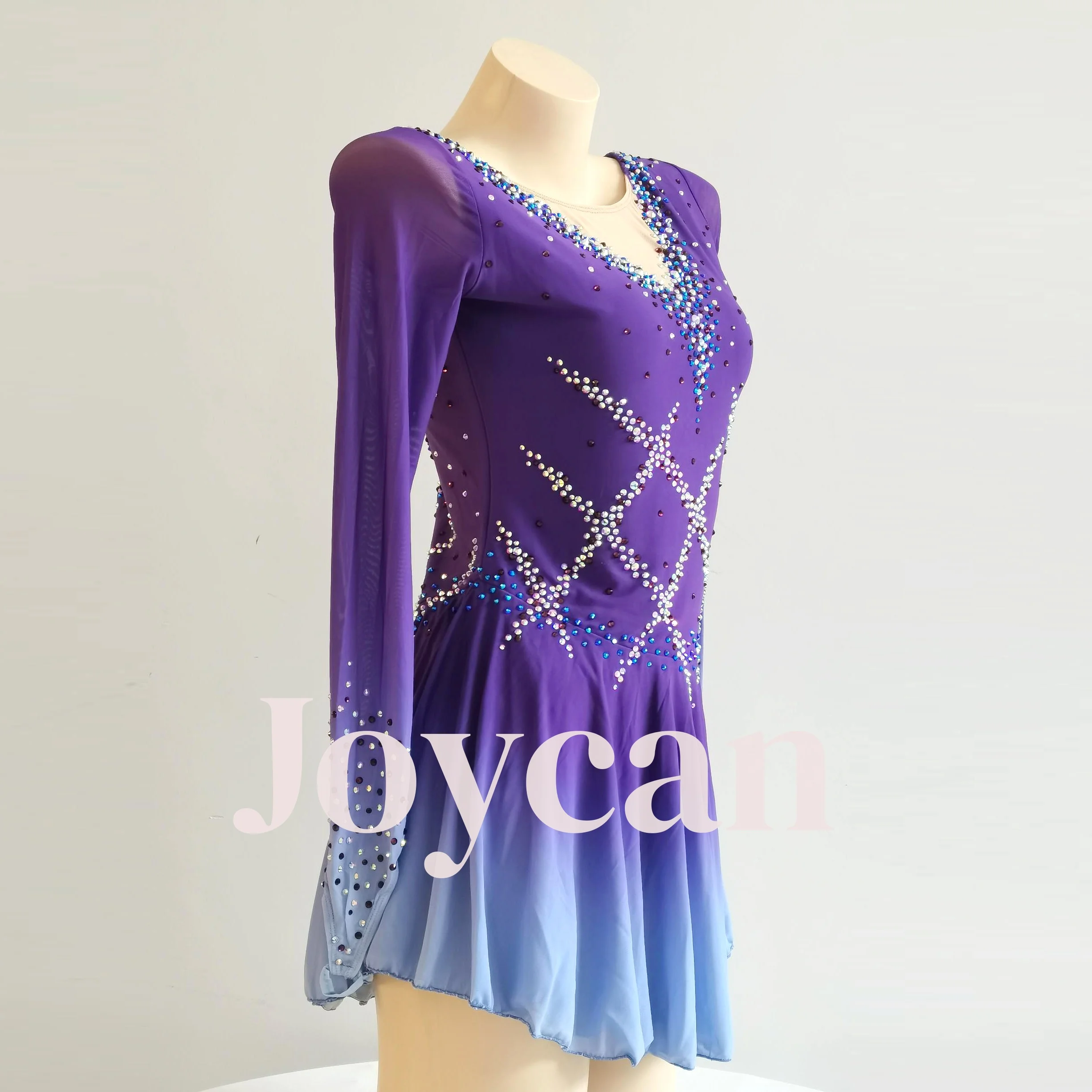JoyCan Ice Figure  Skating  Dress Girls Purple Spandex Stretchy Competition Dance Wear Customized
