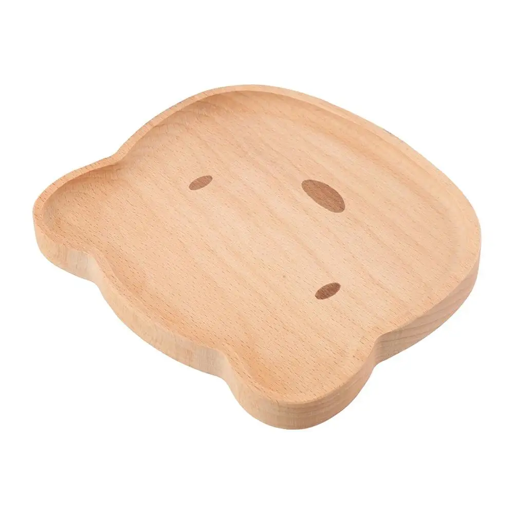 Multiple Styles Solid Wood Cartoon Dinner Tray Animal Pattern Cute Children's Rice Plate Odorless Wood Food Dishes Baby