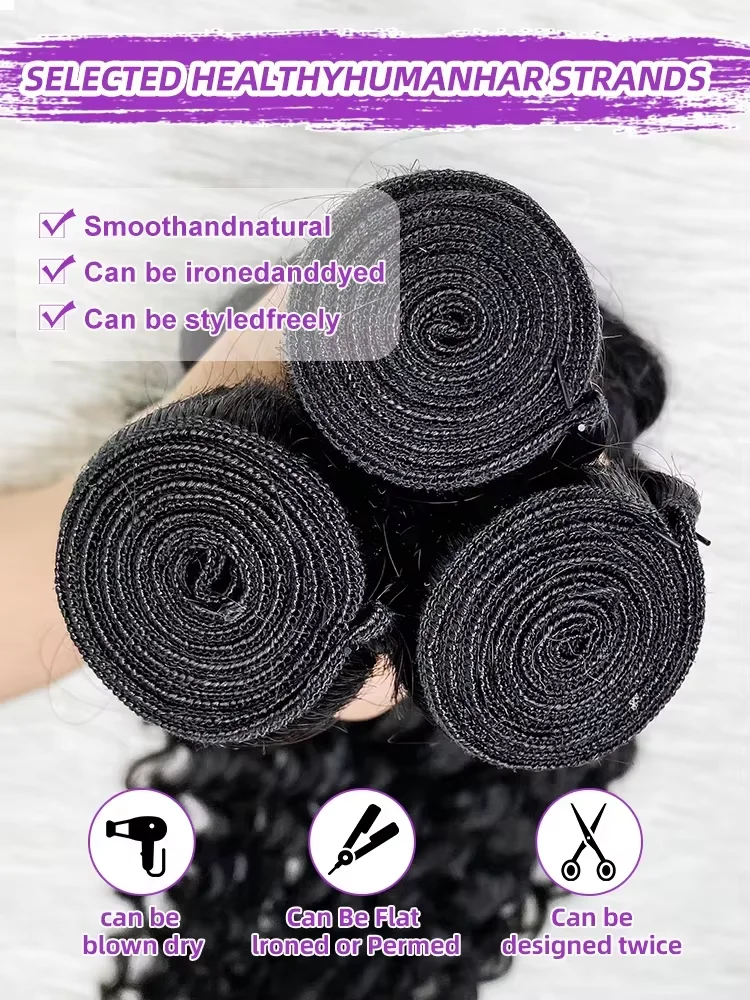 Burmese 30 36 Inch Deep Wave 100% Human Hair Bundles Remy Raw Virgin Water Curly 3 4 Pcs Double Weft Braiding Hair Extension