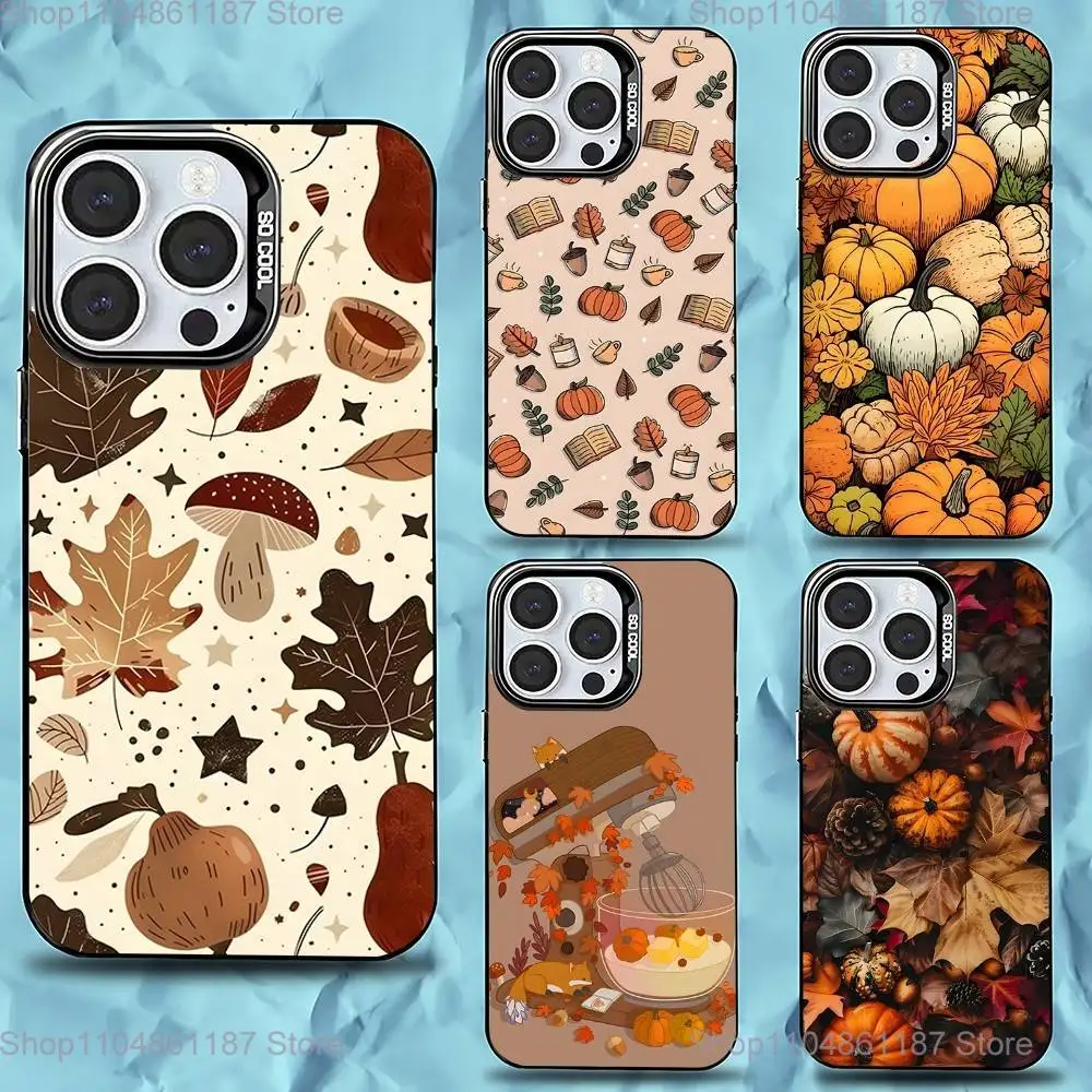 

Autumn Leaves Pumpkin Phone Case For iPhone 16,15,14,13,12,11,Pro,Max,Plus,Mini,XS,SE Anti Fall Black Matte Hard Bumper
