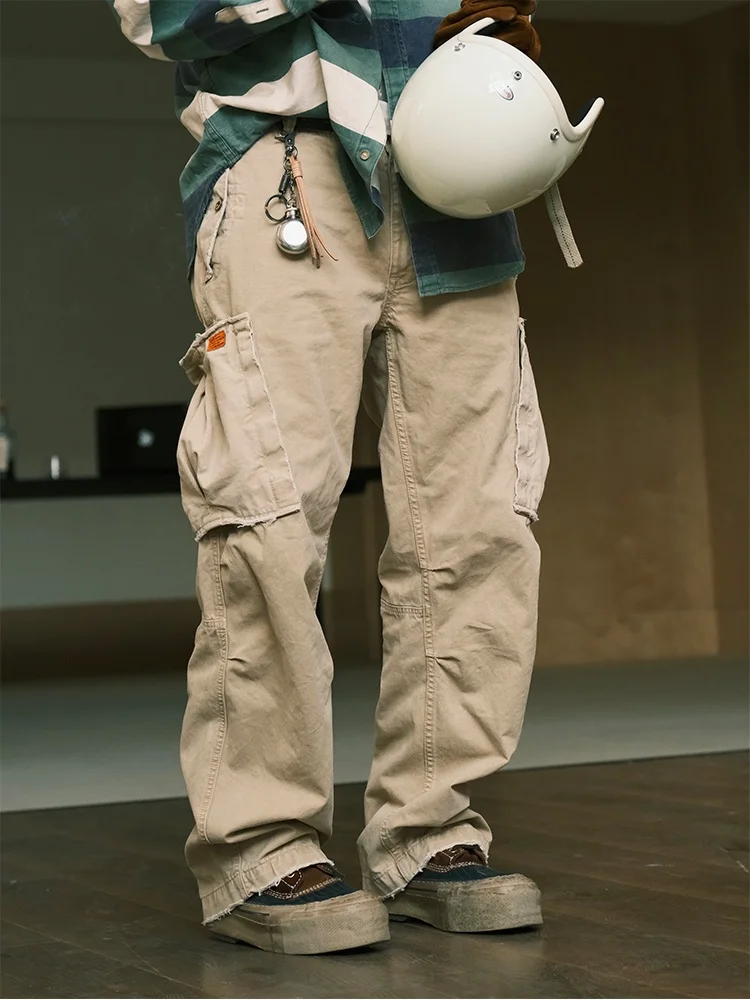 Nachbarschaft Onkel gemacht Vintage Taille gerades Bein Multi ket Arbeitskleidung Hose lässige gerade Beinhose für Männer