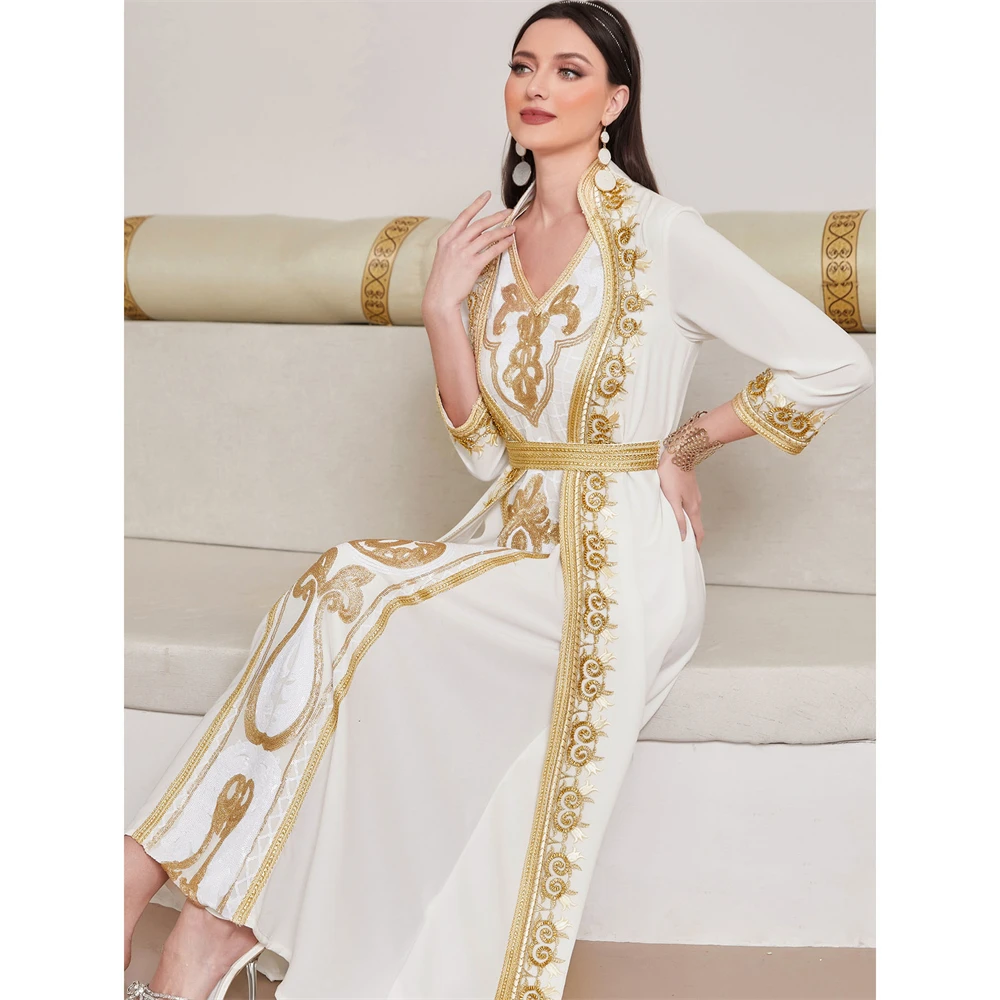 Luxury Party Evening Morocco Elegant Women Muslim Abaya Lace Sequins Long Maxi Dress Turkey Arabic Dubai Kaftan Vestido Party