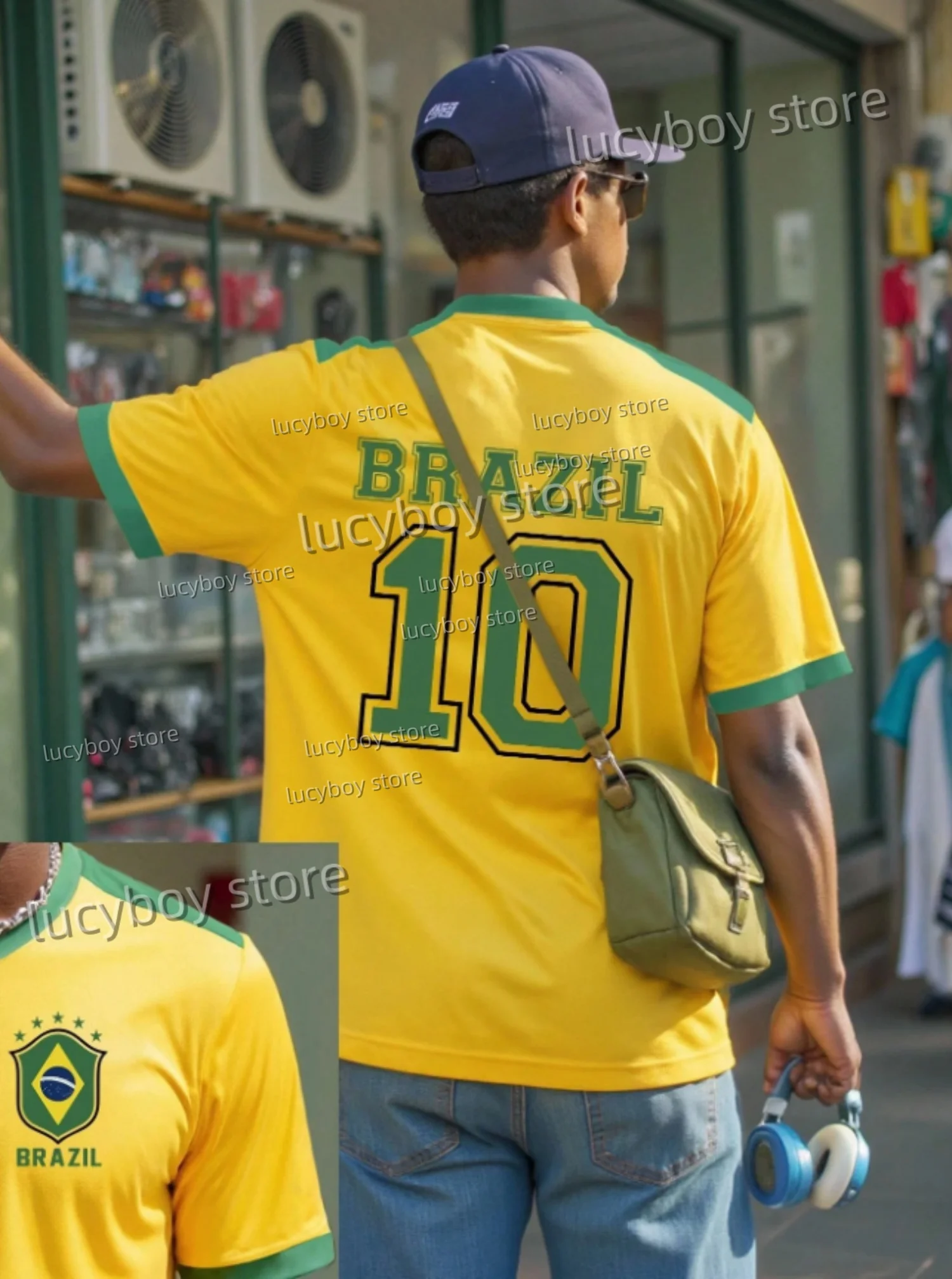 

2025 Summer Men Sport T-Shirt BRASIL NO.10 Print Short-Sleeved Top Daily Street Men T-Shirt Men Clothing