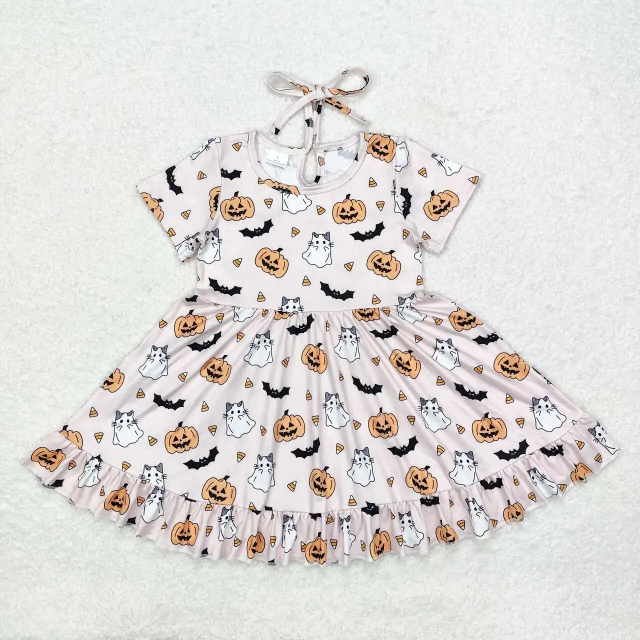 

RTS western kids boutique clothing toddler girl Halloween cat ghost bat pumpkin twirl dress autumn dresses