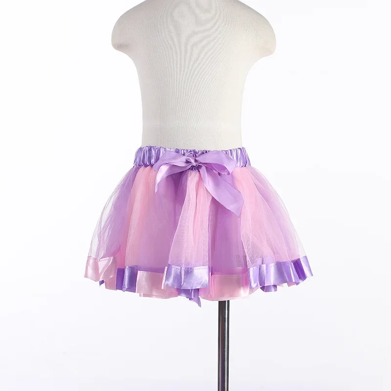 Meninas ballet dança wear festa tule tutu saia meninas dança desempenho arco-íris saia crianças equipe dança saia dancewear
