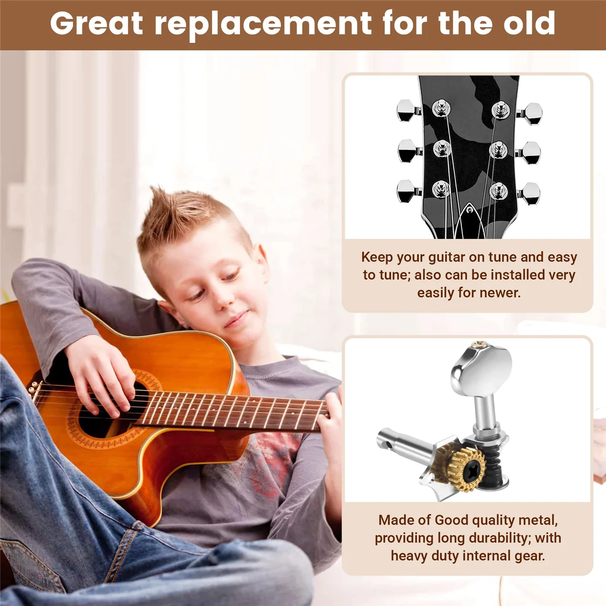 A9oP- 3L3R 6Pcs 1:18 Guitar String Tuning Pegs Tuner Machine Heads Knobs Tuning Keys for Acoustic or Electric Guitar Silver