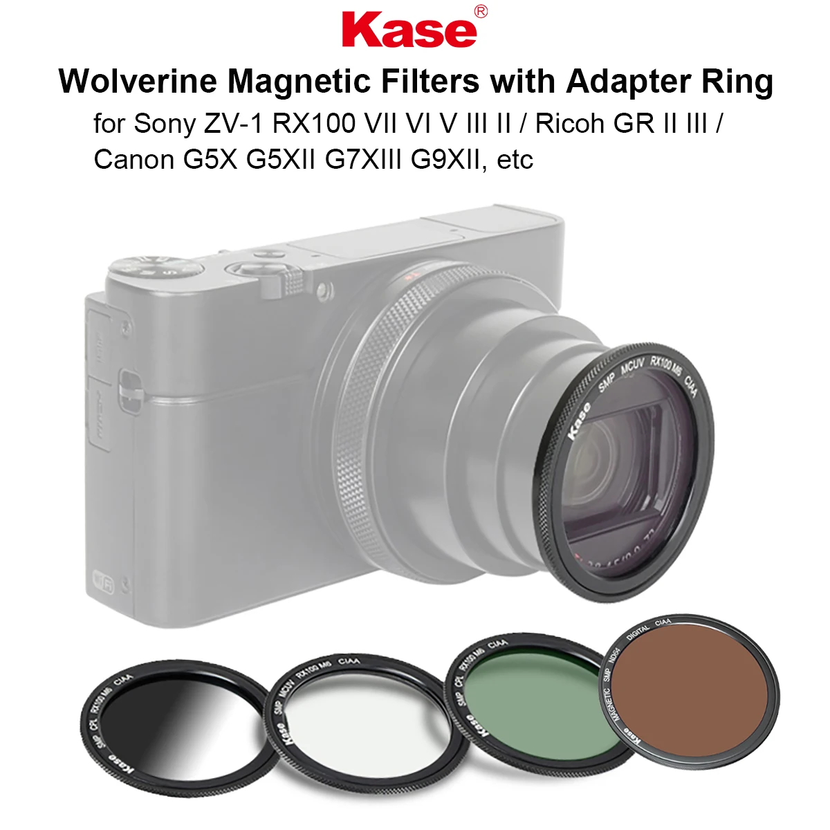 Kase Wolverine Magnetic UV CPL ND Black Mist 1/4 Filter with Adapter for Sony ZV-1 RX100 Series/ Canon G7X II Compact Camera