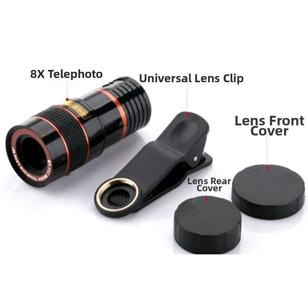 8X Magnification Cell Phone Camera Lens Adjustable Focal Length Black Shell Telescope Telephoto Lens High Magnification