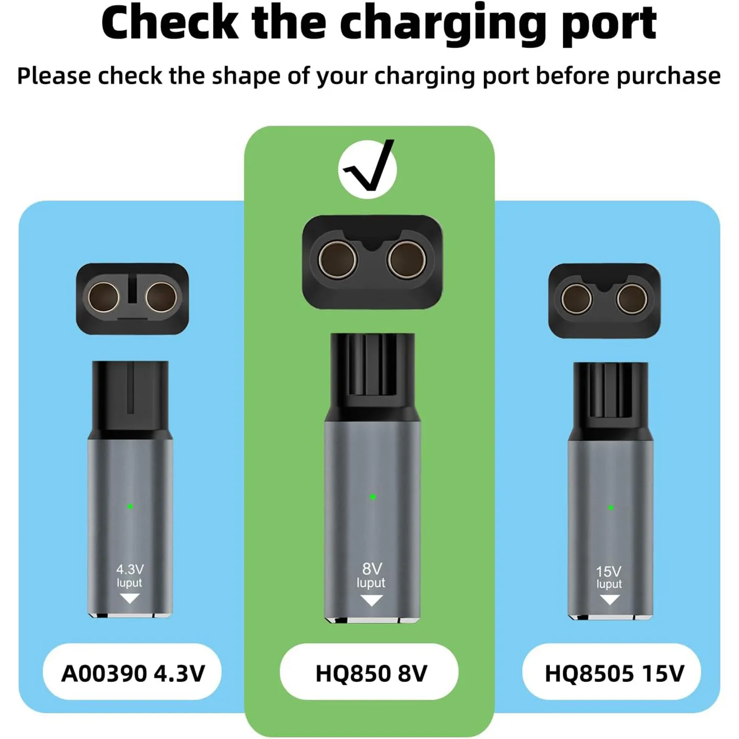 2 Pack 8V Type-C HQ850 Charger Adapter, USB-C Charging Converter for Philips Norelco OneBlade QP2630 QP2530 Electric Shaver