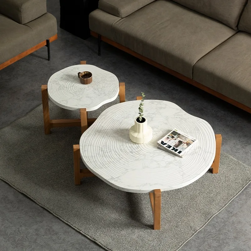 

Italian Aesthetic Modern Side Table Round Sets Marble Center Living Room Coffee Table Nordic Wood White Salontafel Furniture
