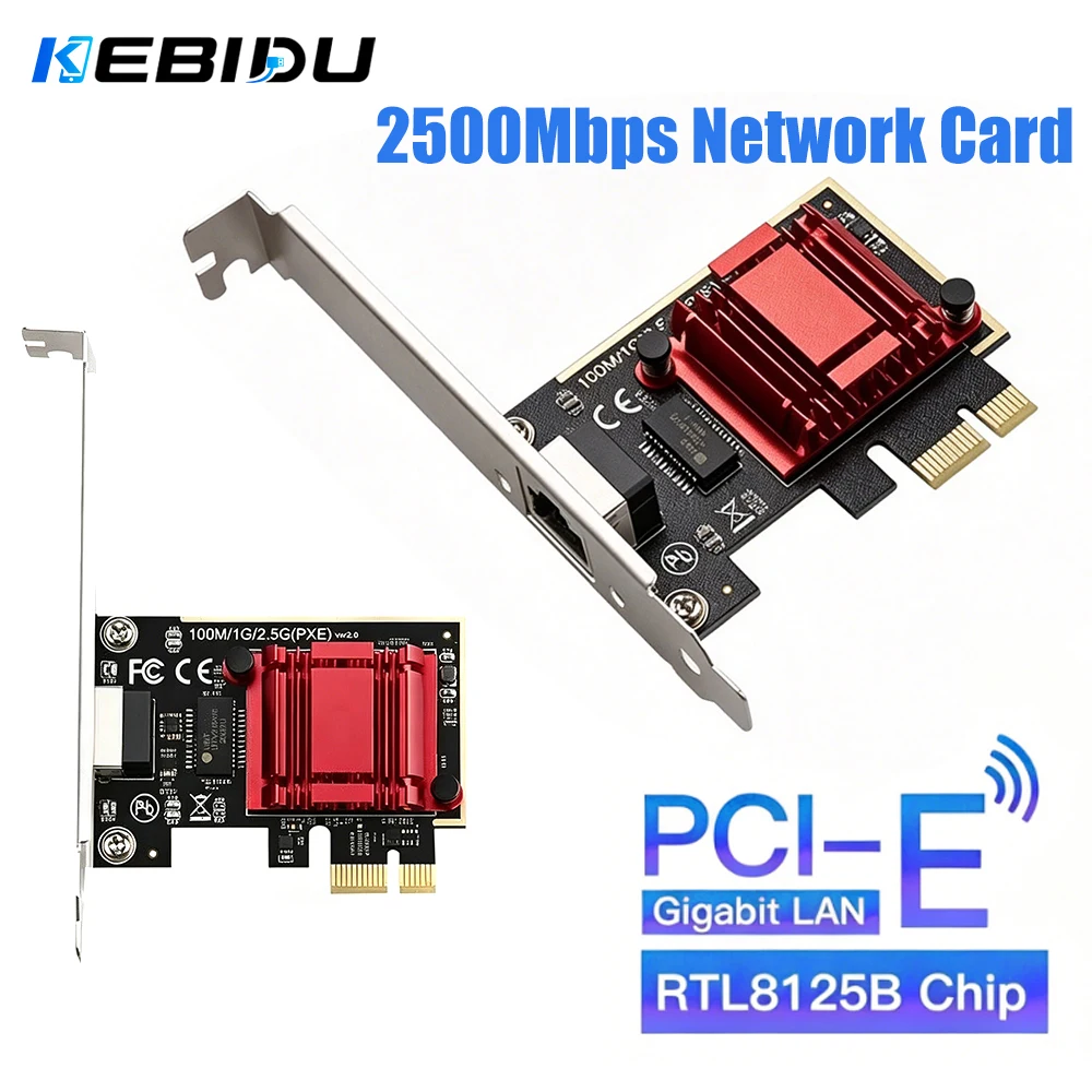 KEBIDU 2.5G PCI-E To RJ45 Network Card RTL8125B Chip 100/1000Mbps/2500Mbps Gigabit Ethernet LAN Controller Adapter For Desktop