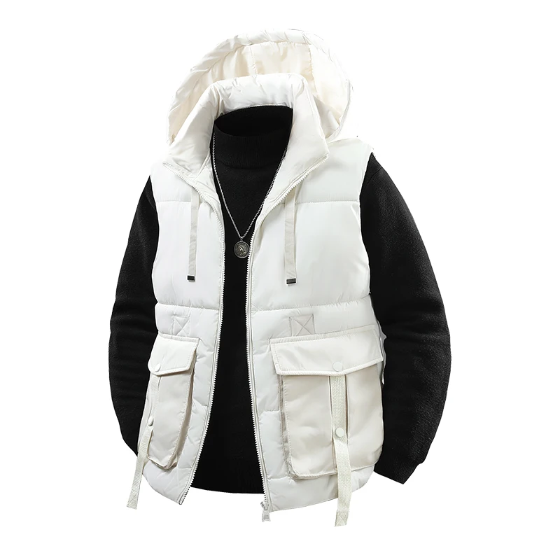 Rompi Luar Ruangan Gaya Korea Multi-saku Musim Gugur dan Musim Dingin Rompi Katun Trendi Pria Pakaian Luar Longgar dan Tebal Jaket Rompi Pria