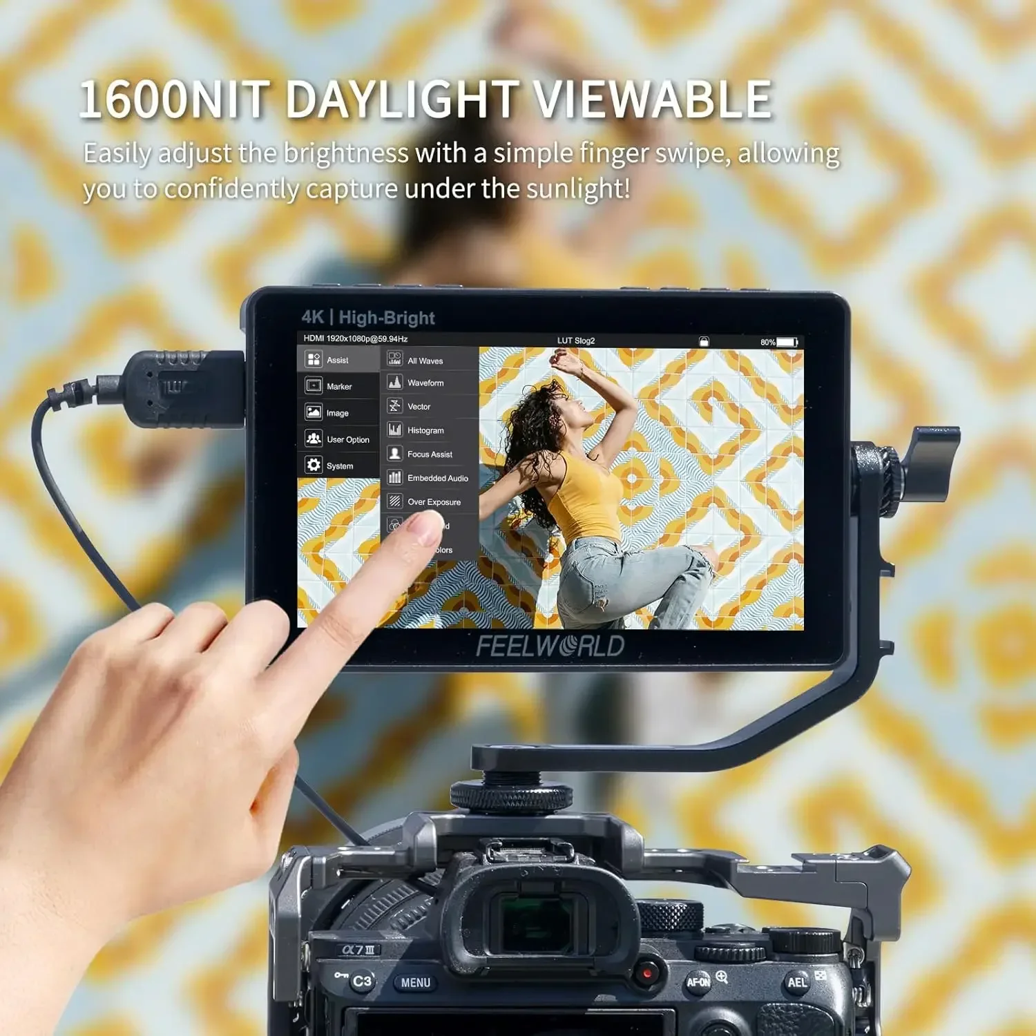 

Feelworld F5 PROX 5.5" Full HD On-camera Monitor F970 External Install and Power Kit Touch Screen Field Montior 3D LUT 1600nit