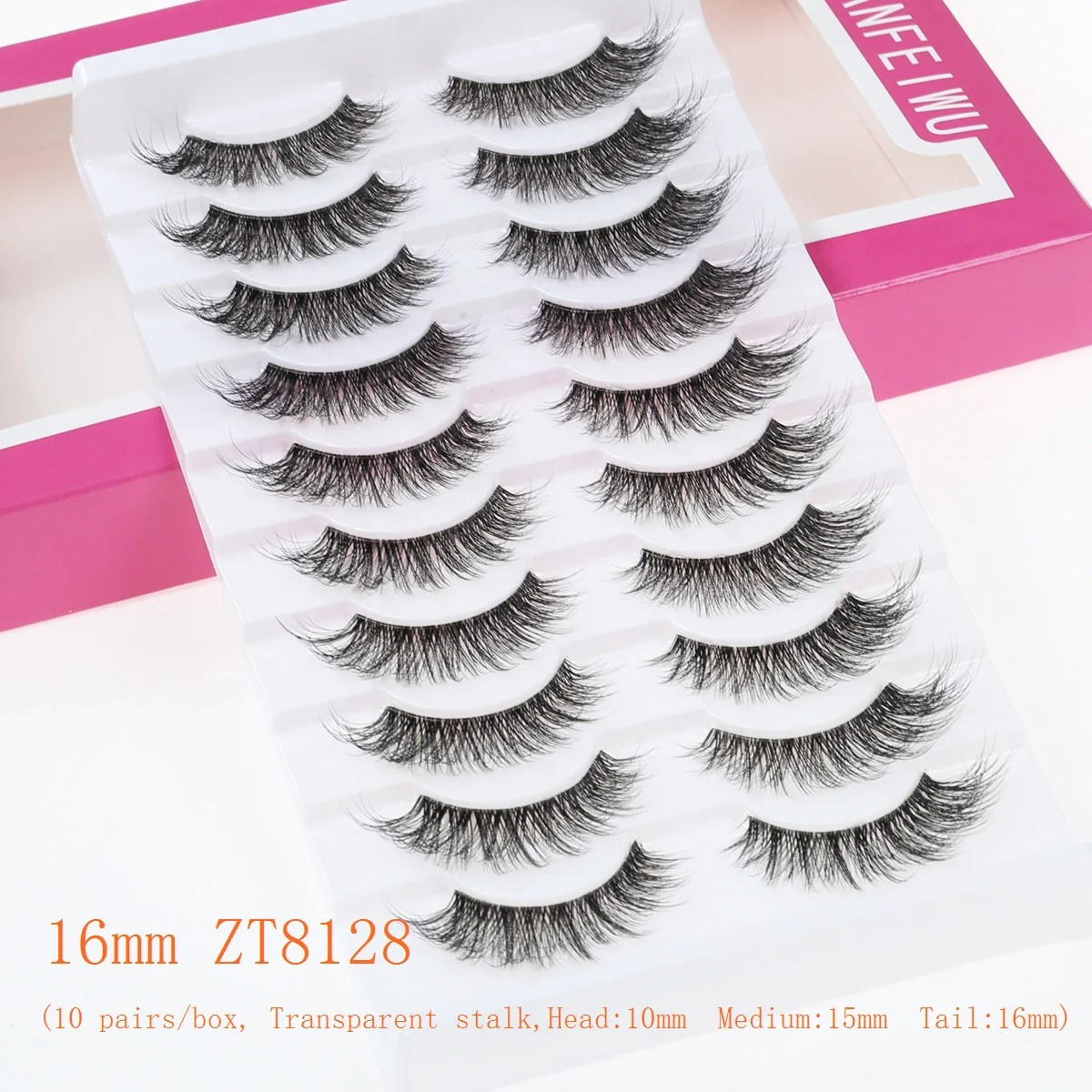 Xuanfeiwu Dense Natural Stage Performance Makeup Tool Artificial Eye Tail Elongated Transparent Stem ขนตาปลอมทั้งชิ้นกาวติดด้วยตนเอง 5D สเตอริโอขนตา