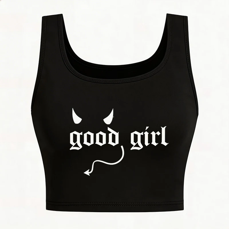 Fashionable Letter Good Girl Print Sexy Crop Tops Women's Round Neck Sleeveless Vest T Shirt 90s Graphic Y2k Tank Tops Clothes