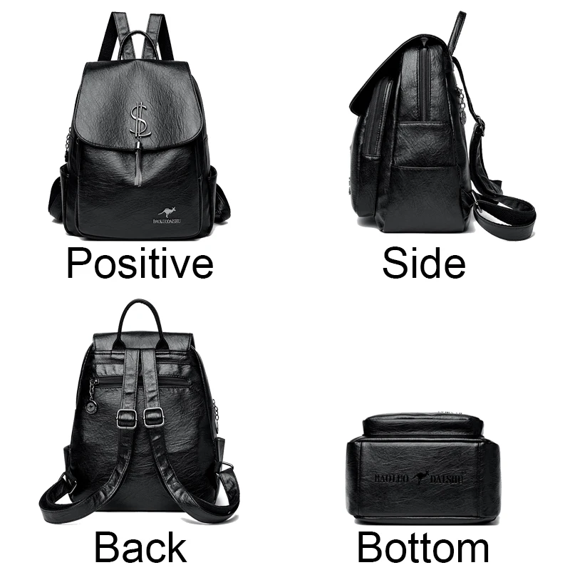 Women Quality Leather Backpacks For Girls Sac A Dos Casual Daypack Black Vintage Backpack School Bags For Girls Mochila Rucksack