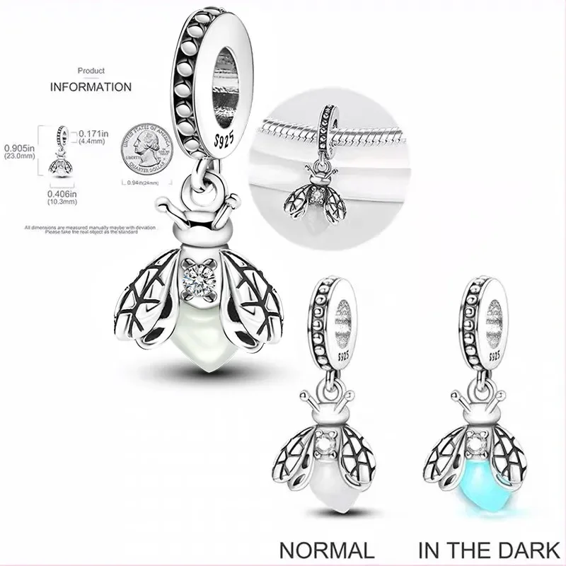 Silver 925 Glow-in-the-dark Firefly Charm Pendant for Original Pandora Charms Bracelet Beads for Women Diy Fine Jewelry Gifts